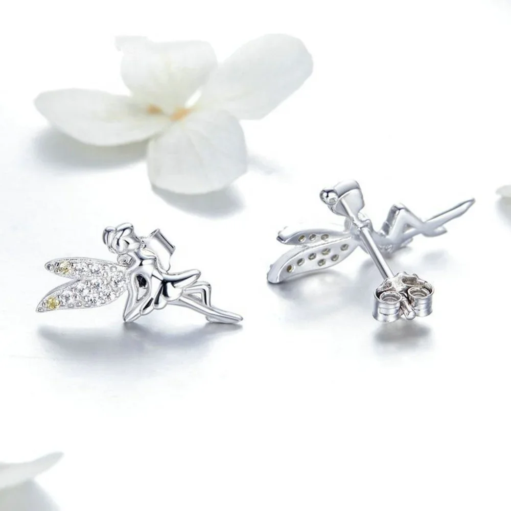 Dainty White CZ Sweet Wing Fairies Stud Earrings for Women, GPMB1441